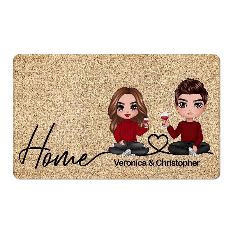 Home Sweet Home Couple Sitting Personalized Doormat