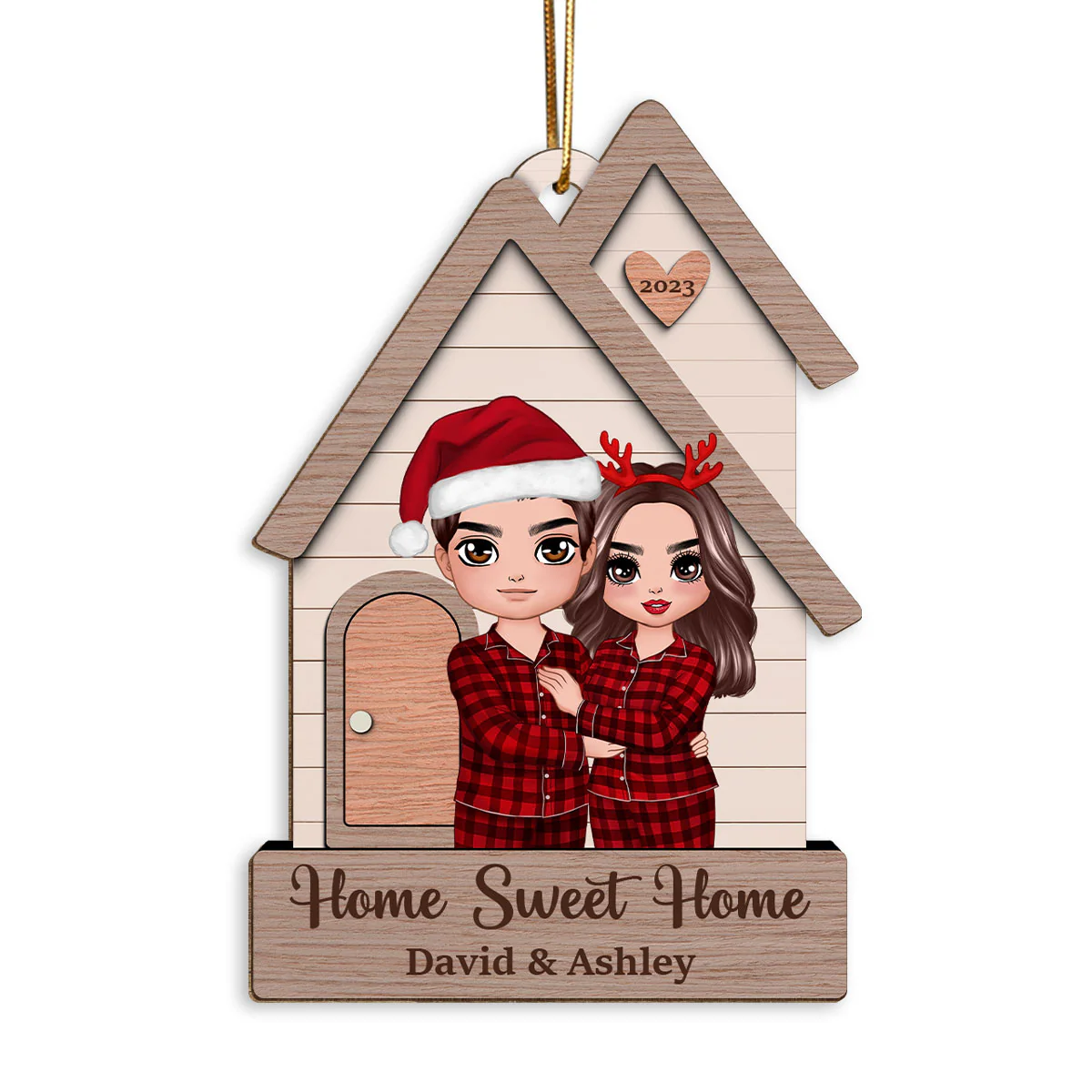 Home Sweet Home Couple Standing Outdoor Personalized Wooden Ornament