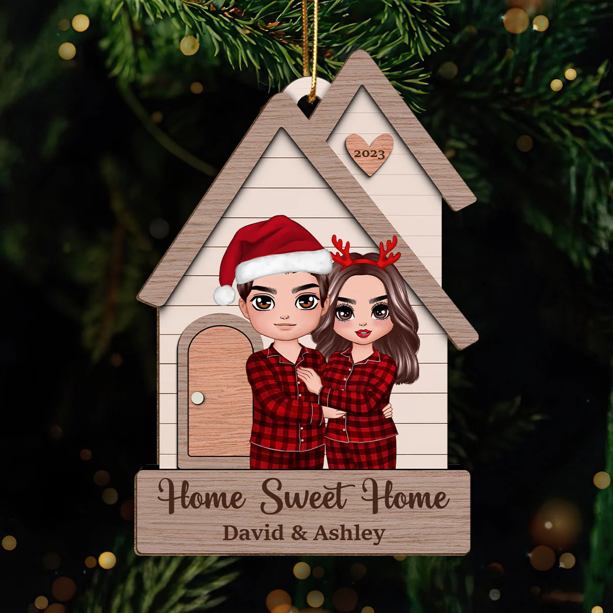 Home Sweet Home Couple Standing Outdoor Personalized Wooden Ornament - Image 2