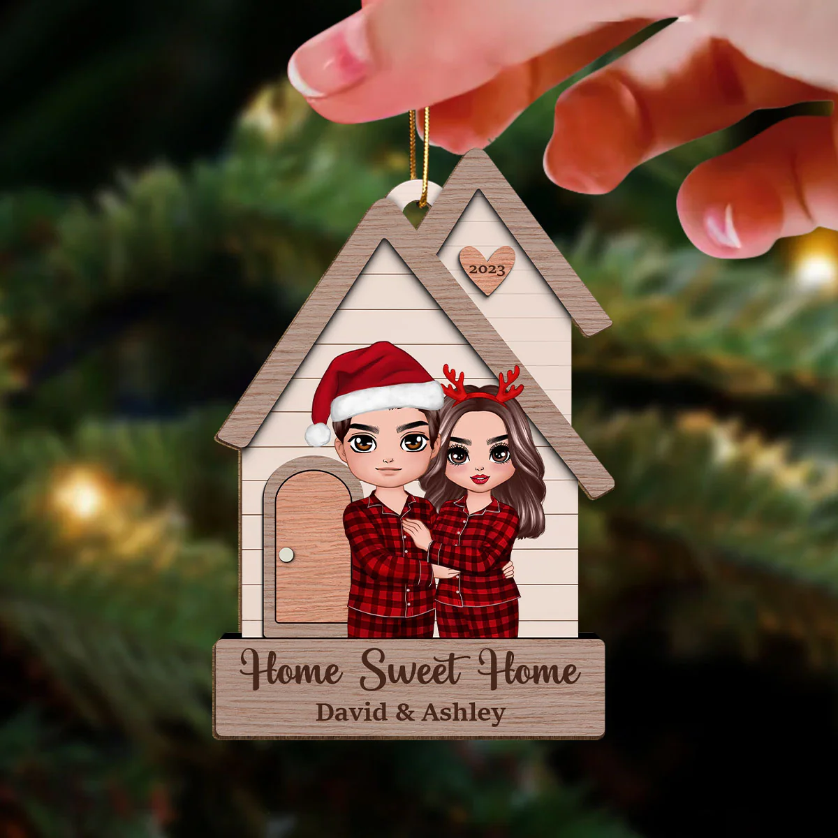 Home Sweet Home Couple Standing Outdoor Personalized Wooden Ornament - Image 3