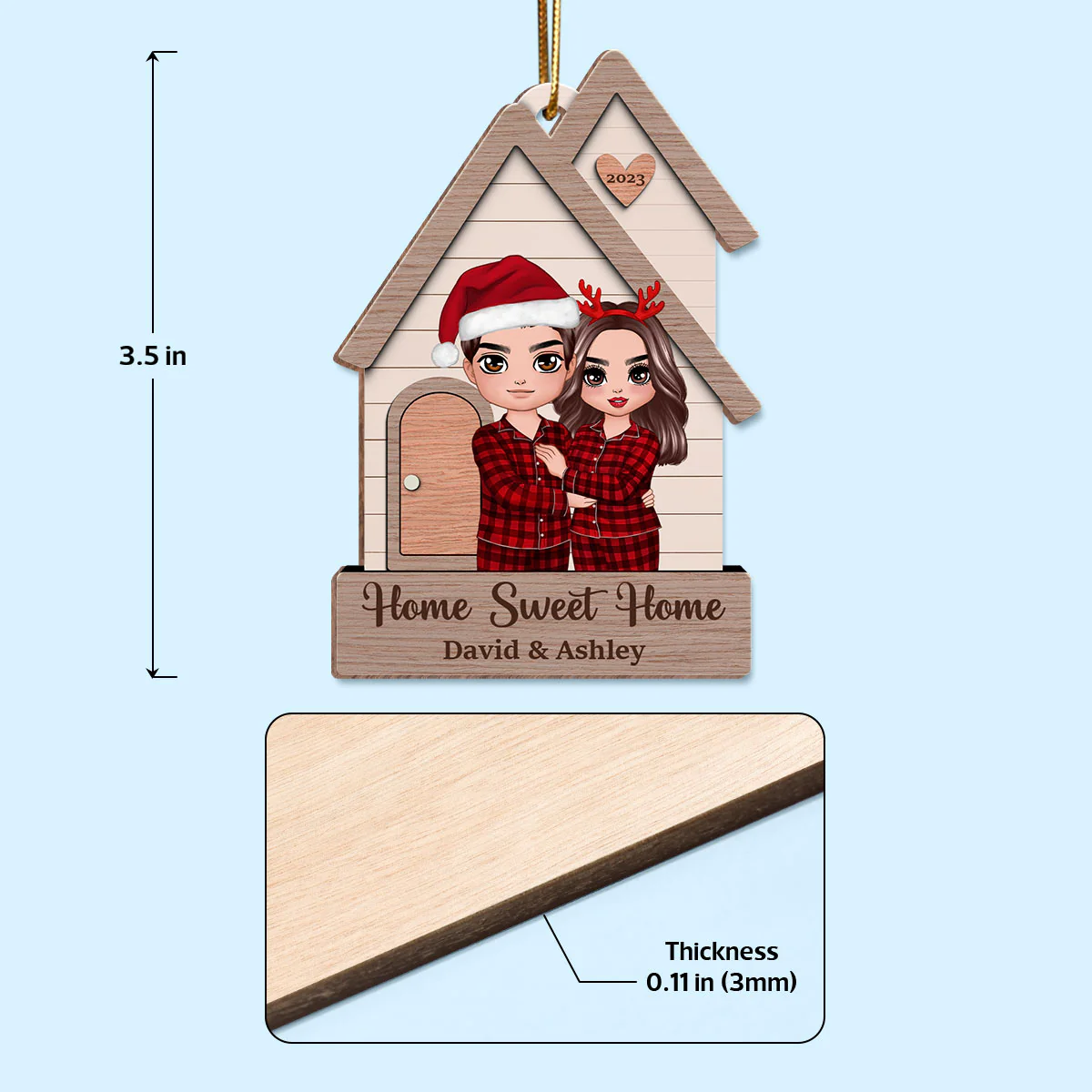 Home Sweet Home Couple Standing Outdoor Personalized Wooden Ornament - Image 4