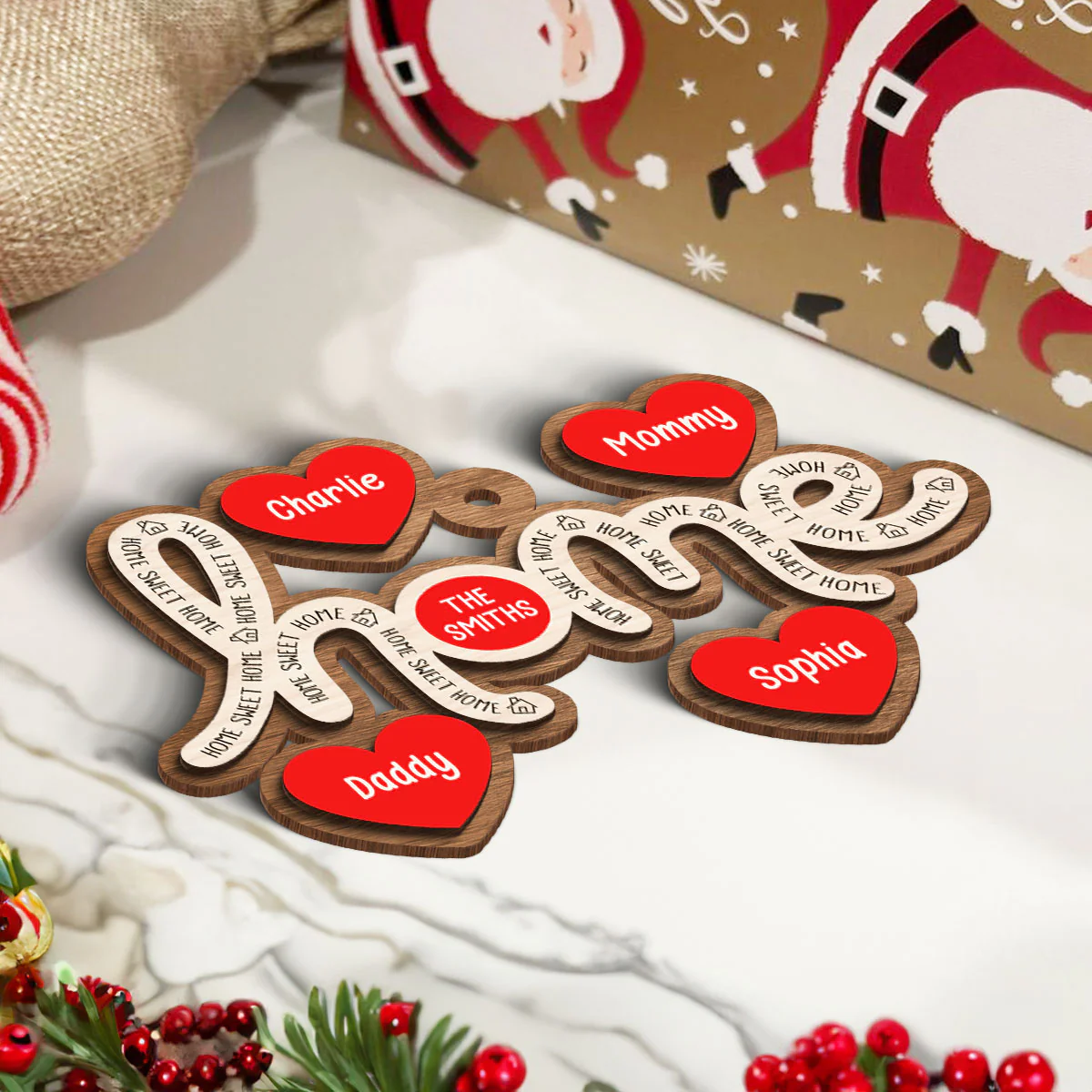 Home Sweet Home Hearts Personalized 2-Layer Wooden Orrnament, Christmas Gift for Family - Image 5