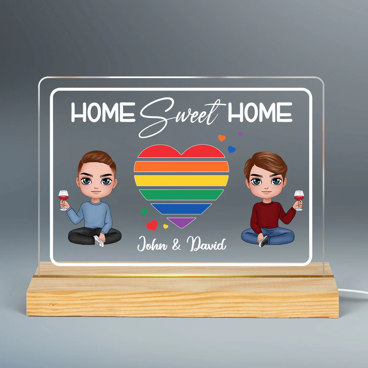 Home Sweet Home LGBT Couple Personalized Custom Shape LED Night Light - Image 3