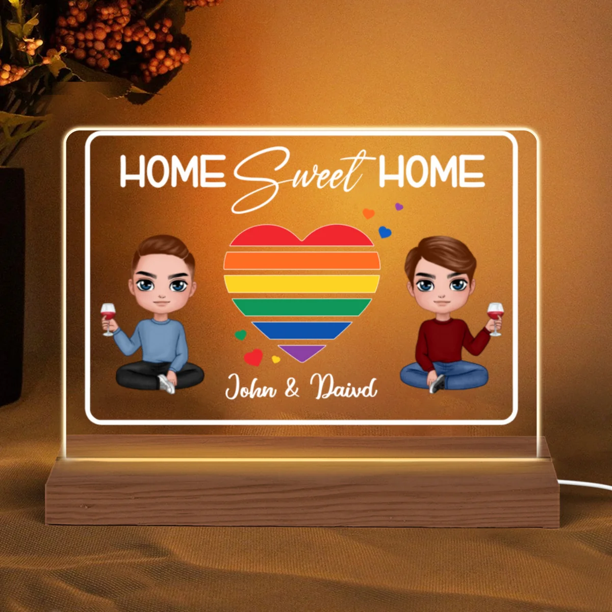Home Sweet Home LGBT Couple Personalized Custom Shape LED Night Light - Image 5