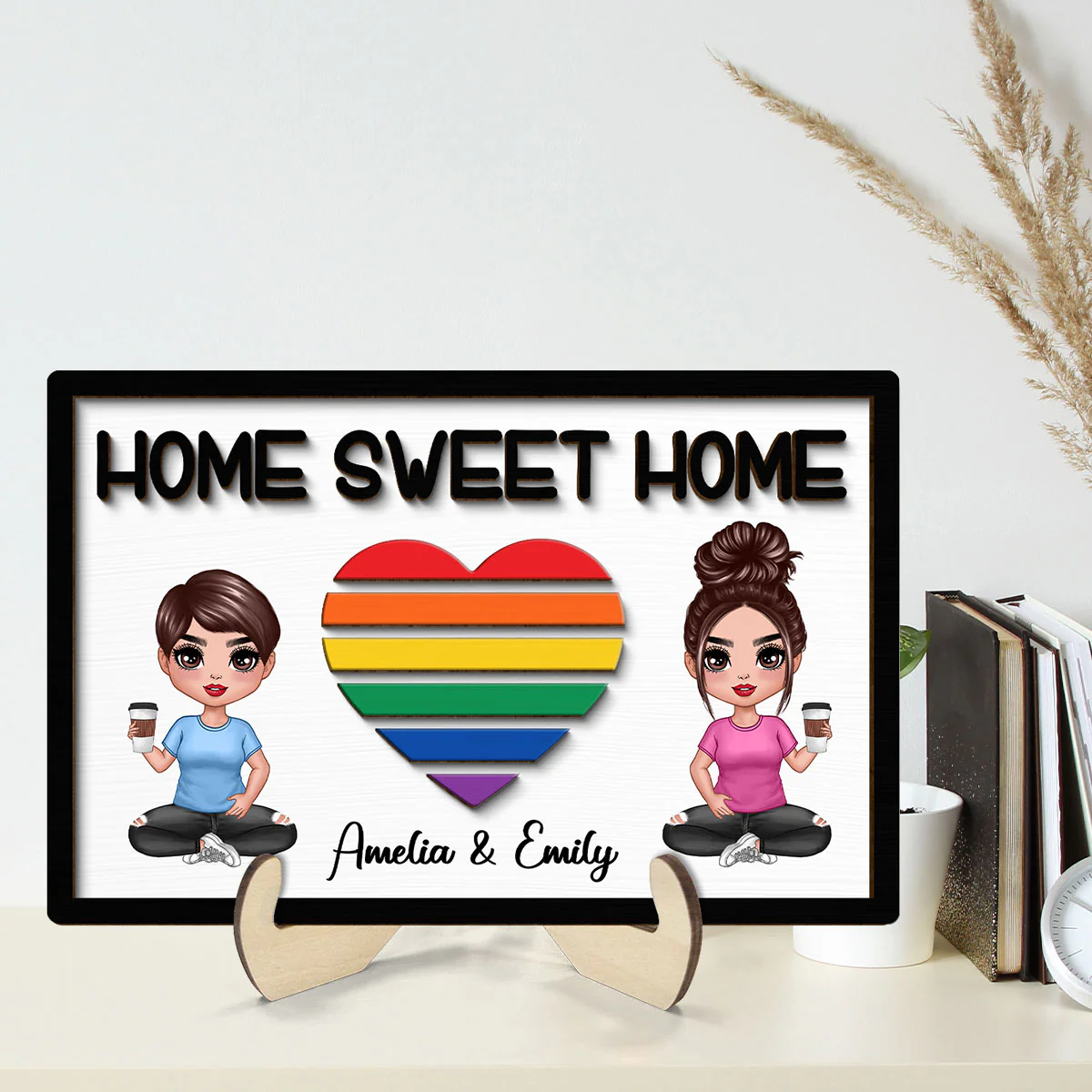 Home Sweet Home LGBT Couple Personalized 2-layer Wooden Plaque - Image 2