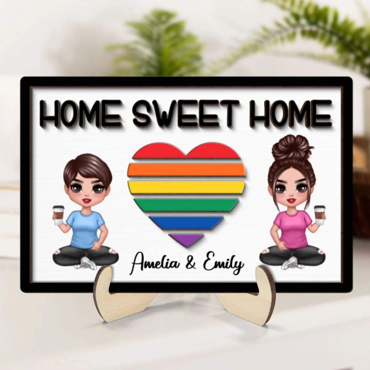 Home Sweet Home LGBT Couple Personalized 2-layer Wooden Plaque - Image 8