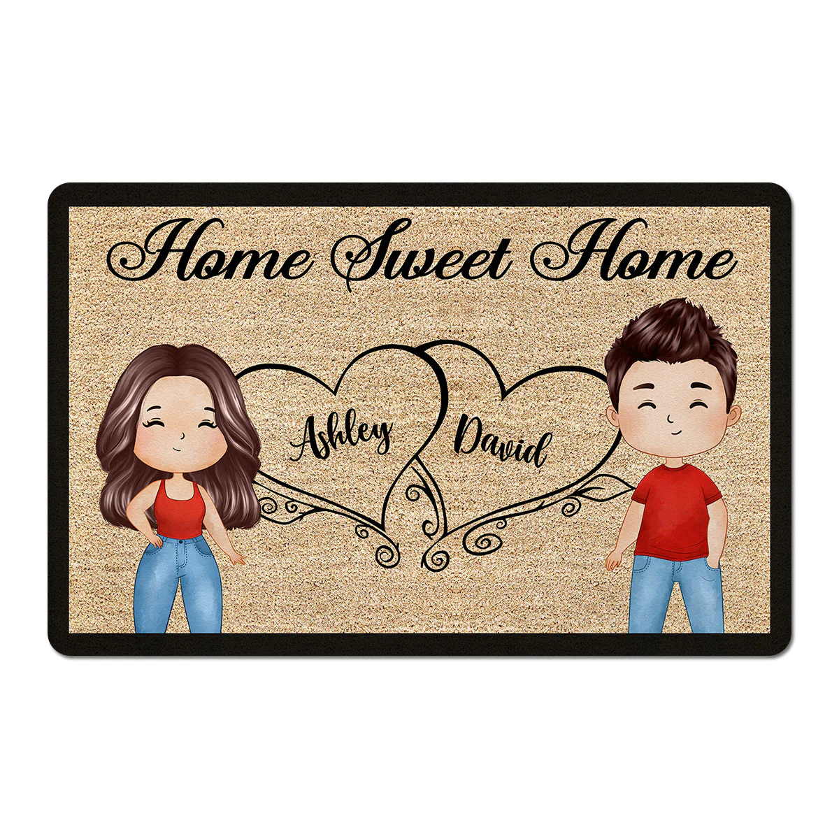 Home Sweet Home Watercolor Couple Personalized Doormat