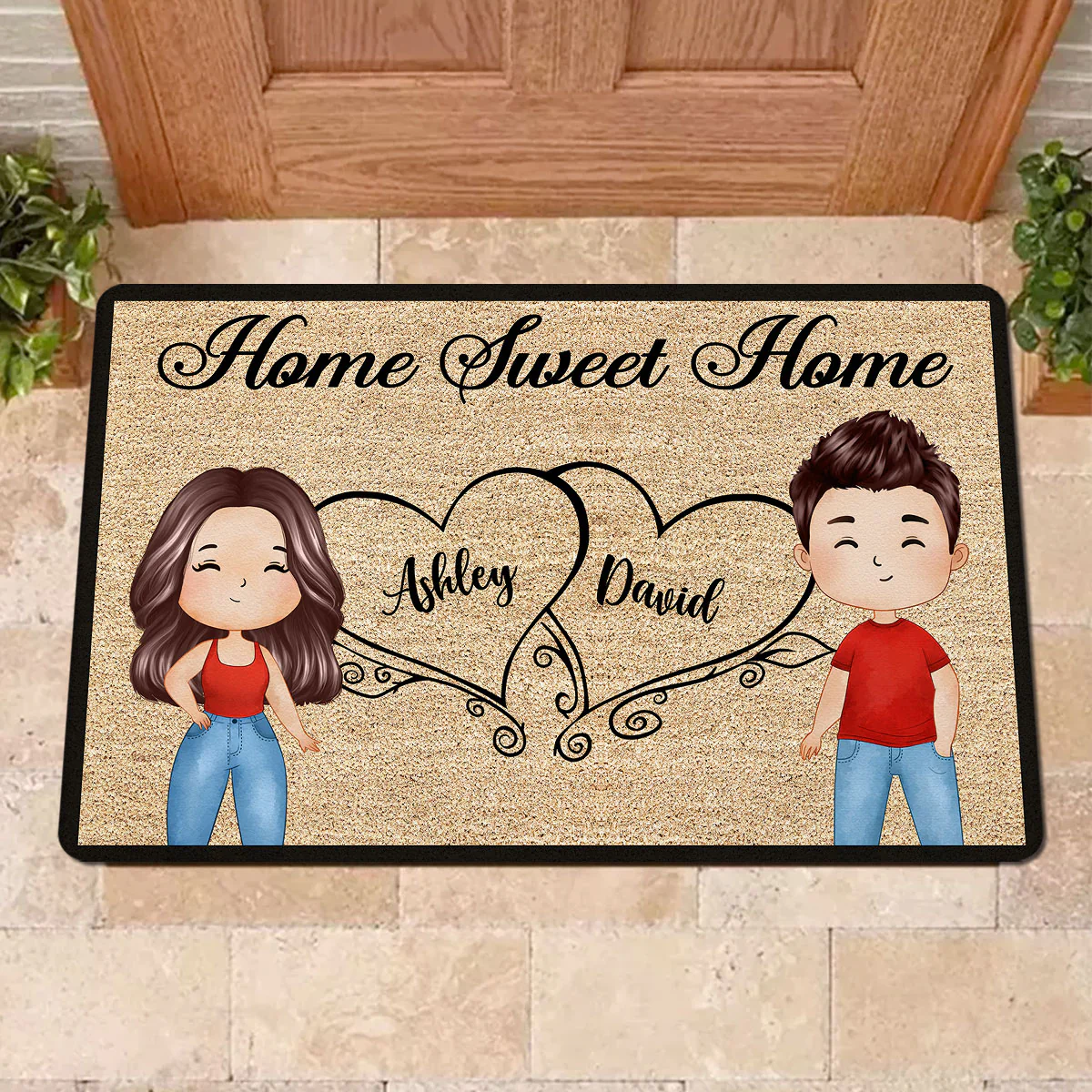 Home Sweet Home Watercolor Couple Personalized Doormat - Image 2