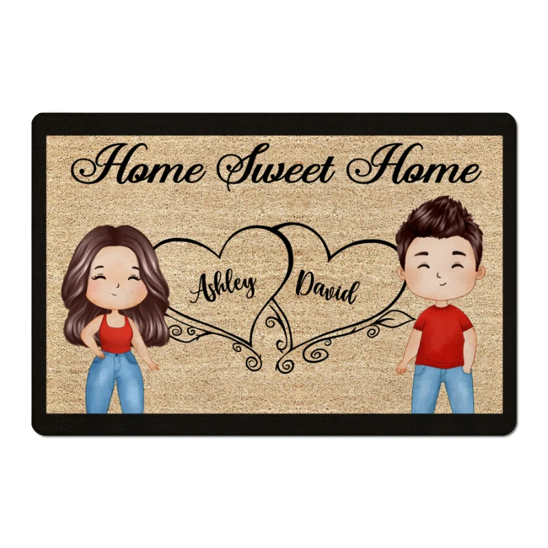 Home Sweet Home Watercolor Couple Personalized Doormat - Image 4