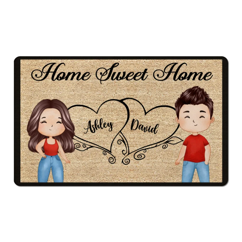 Home Sweet Home Watercolor Couple Personalized Doormat - Image 5