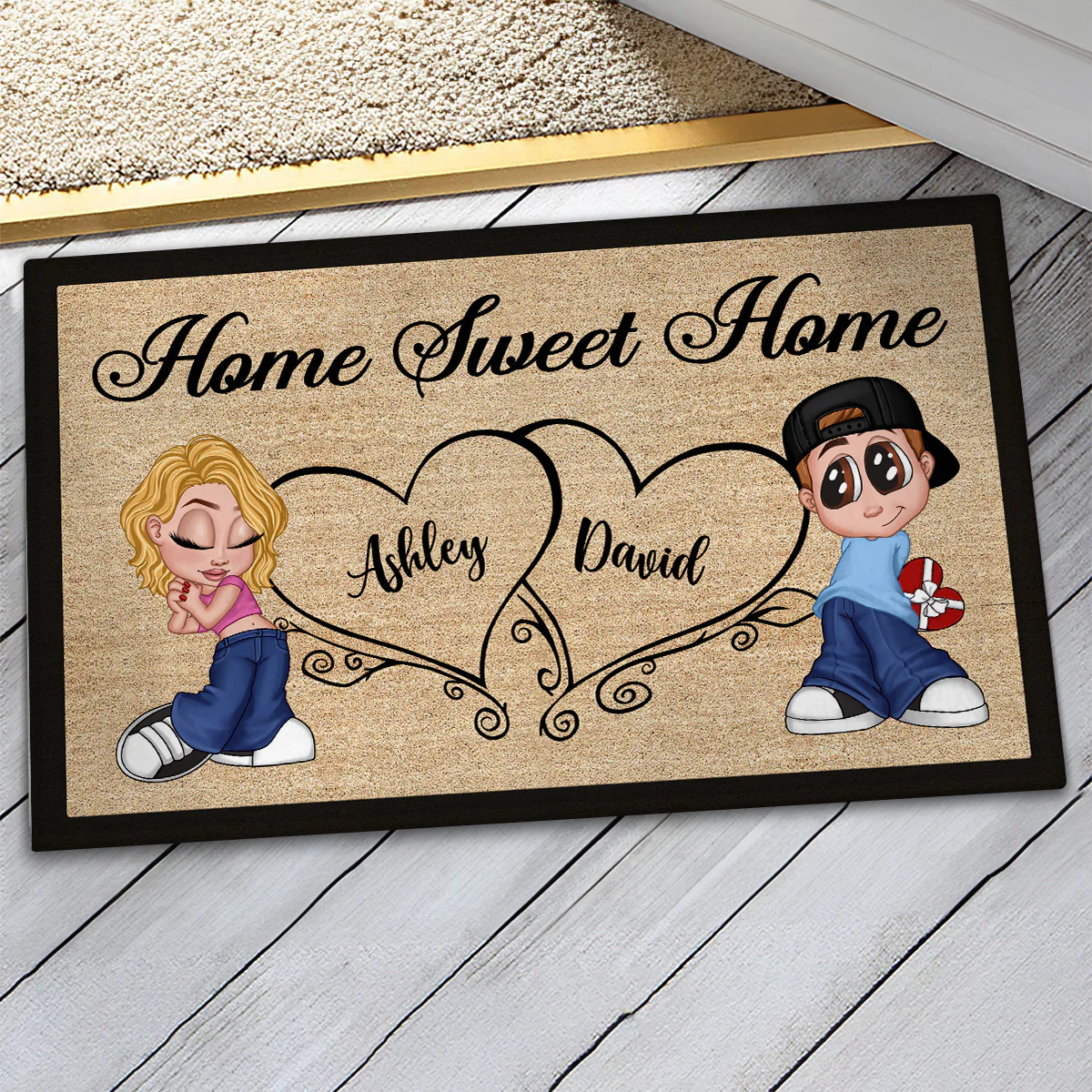 Home Sweet Home Y2K Couple Housewarming Gift Personalized Doormat - Image 3