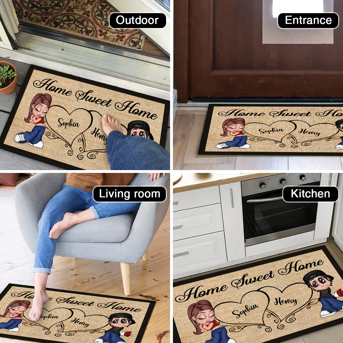 Home Sweet Home Y2K Couple Housewarming Gift Personalized Doormat - Image 5