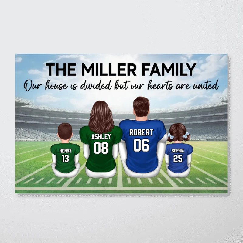 Home Sweet Rivalry House Divided Hearts United American Football Family Decor Personalized Poster - Image 10