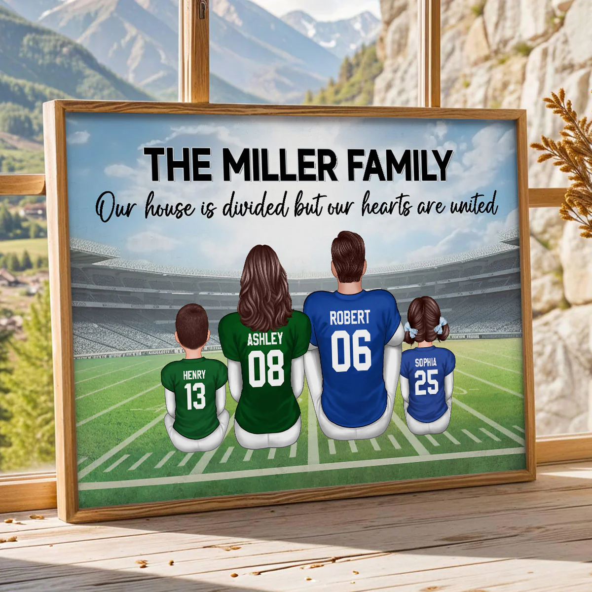 Home Sweet Rivalry House Divided Hearts United American Football Family Decor Personalized Poster - Image 5