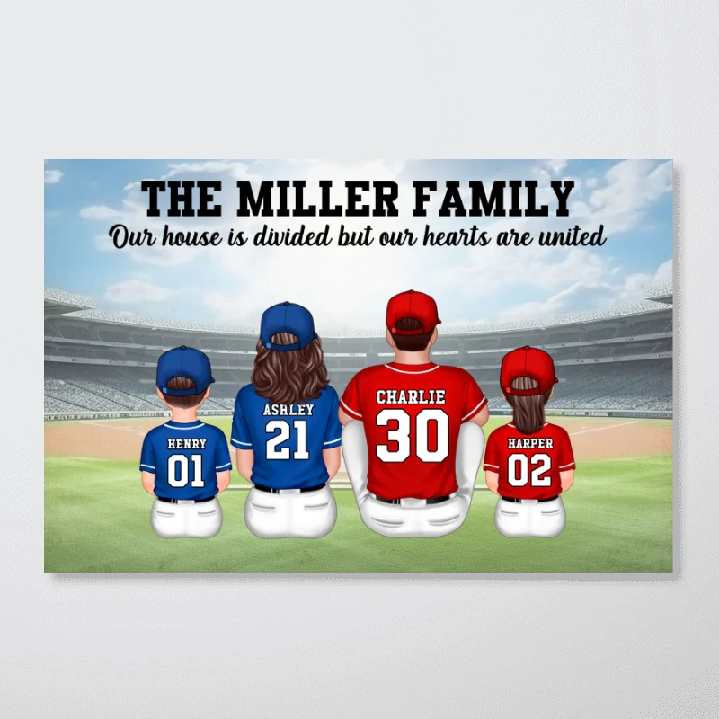 Home Sweet Rivalry House Divided Hearts United Baseball Family Decor Personalized Poster - Image 11