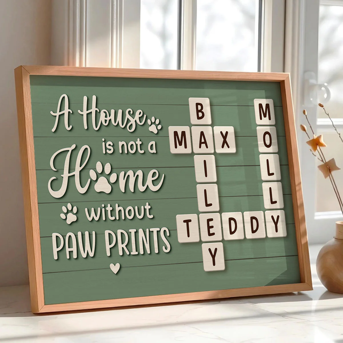 Home With Paw Prints Green Themed Crossword Puzzle Art Personalized Poster, Home Decor Gift For Pet Lover - Image 2