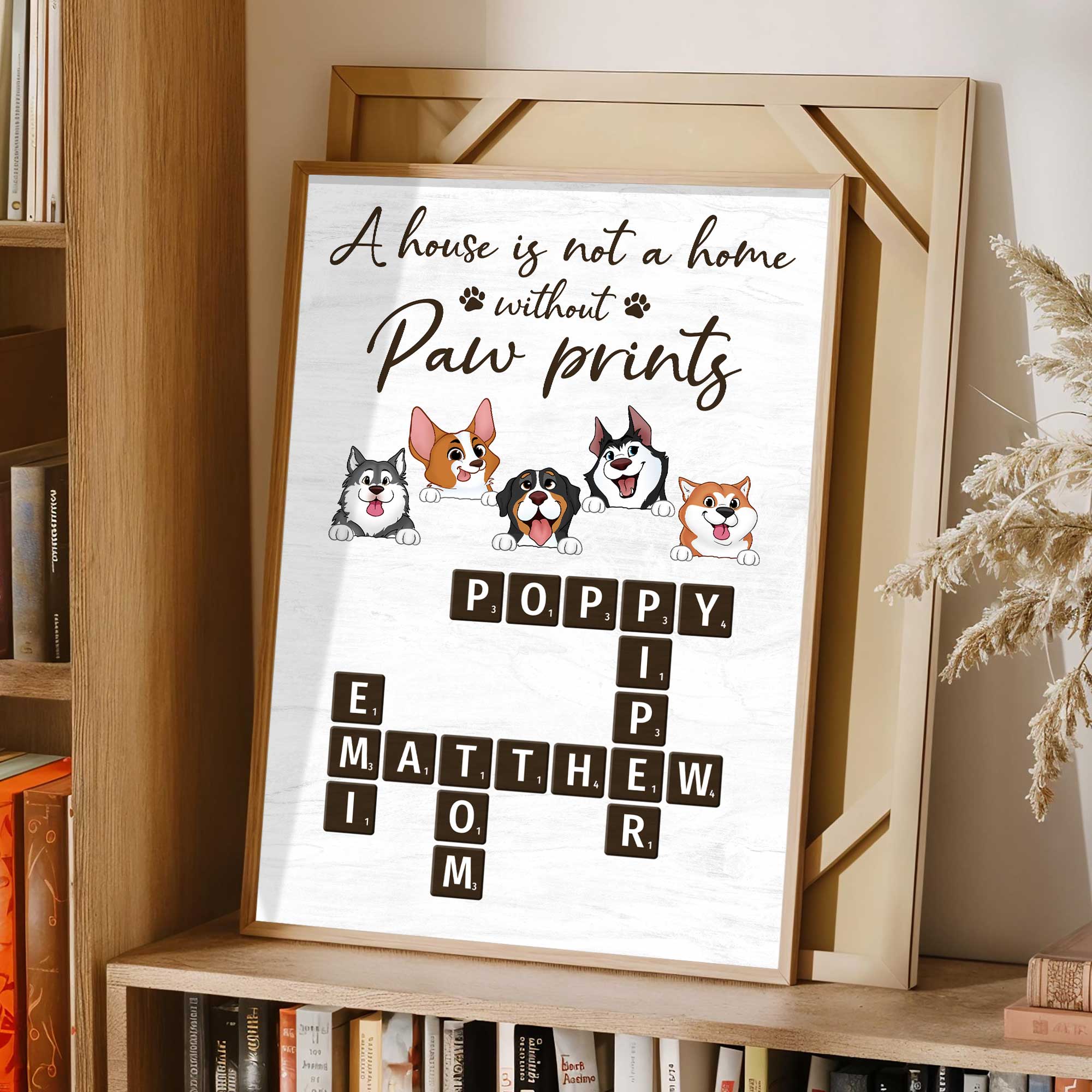 Home With Paw Prints Peeking Dog Cat Crossword Puzzle Art Personalized Poster - Image 2