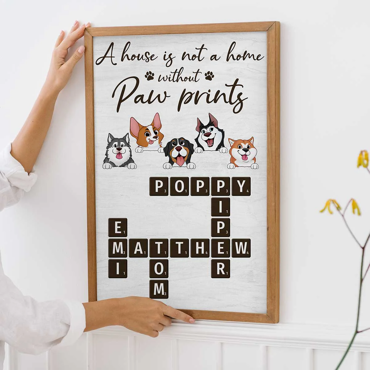 Home With Paw Prints Peeking Dog Cat Crossword Puzzle Art Personalized Poster - Image 8