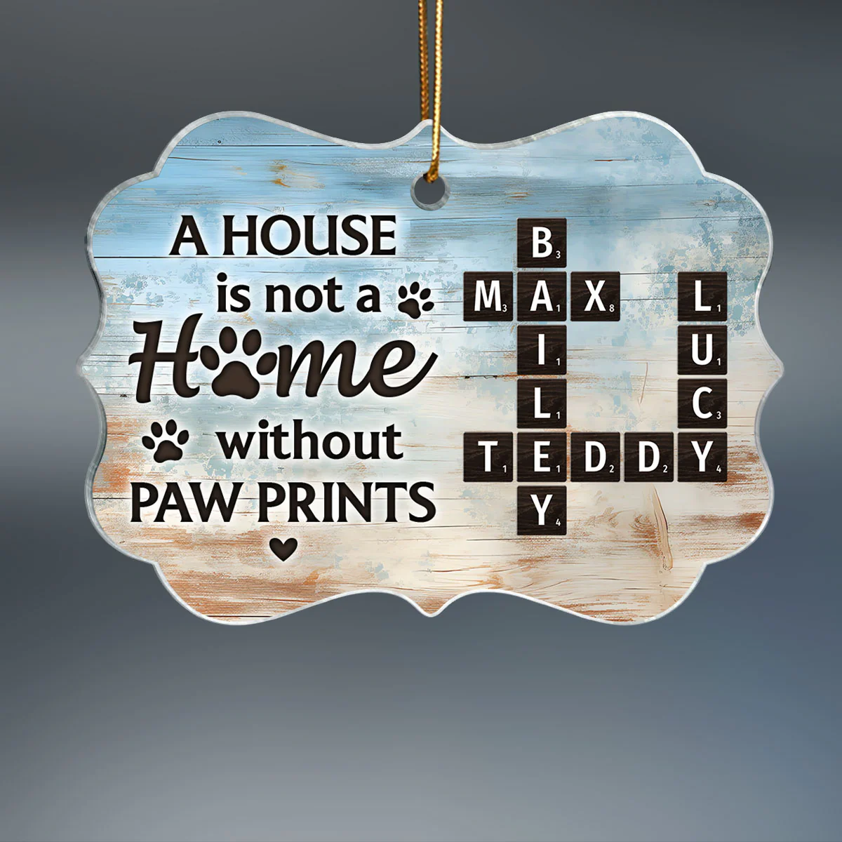 Home With Paw Prints Pet Crossword Puzzle Art Personalized Acrylic Ornament - Image 2