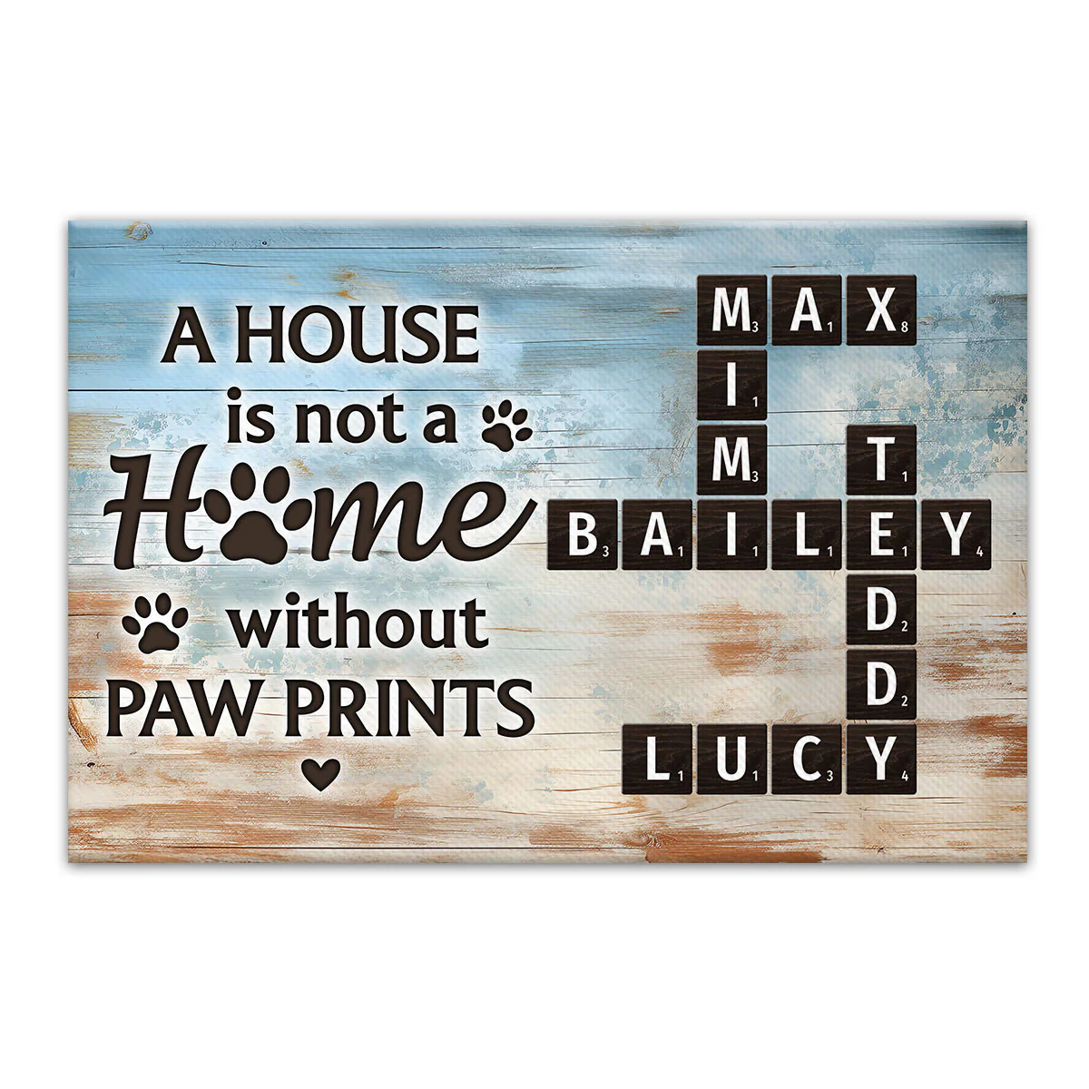 Home With Paw Prints Pet Crossword Puzzle Art Personalized Canvas - Image 2