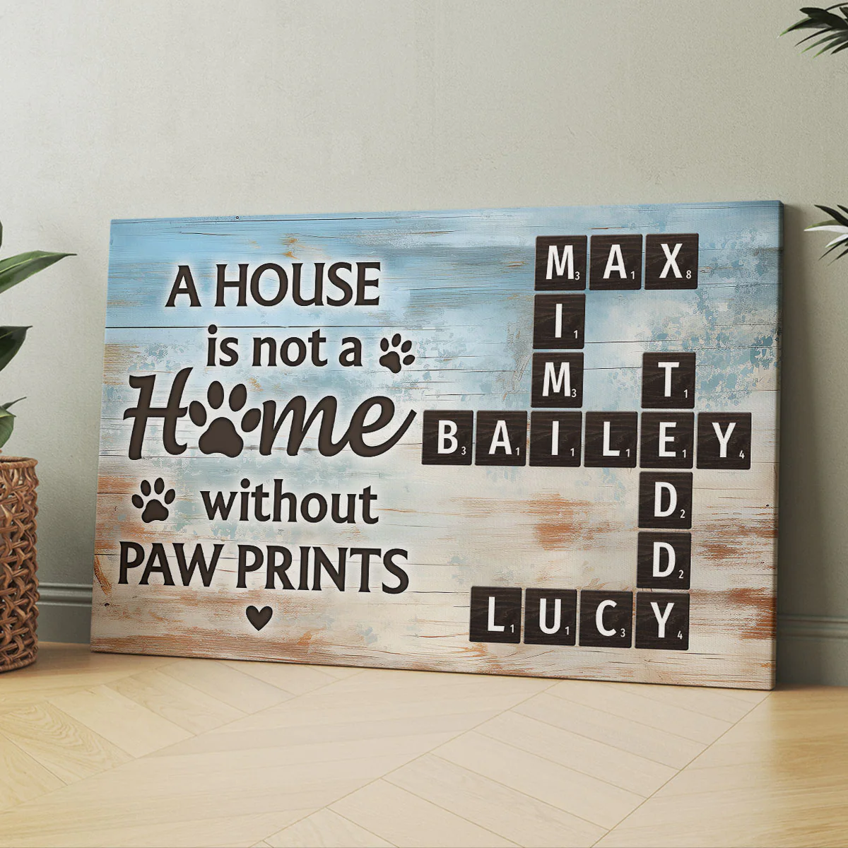 Home With Paw Prints Pet Crossword Puzzle Art Personalized Canvas - Image 4