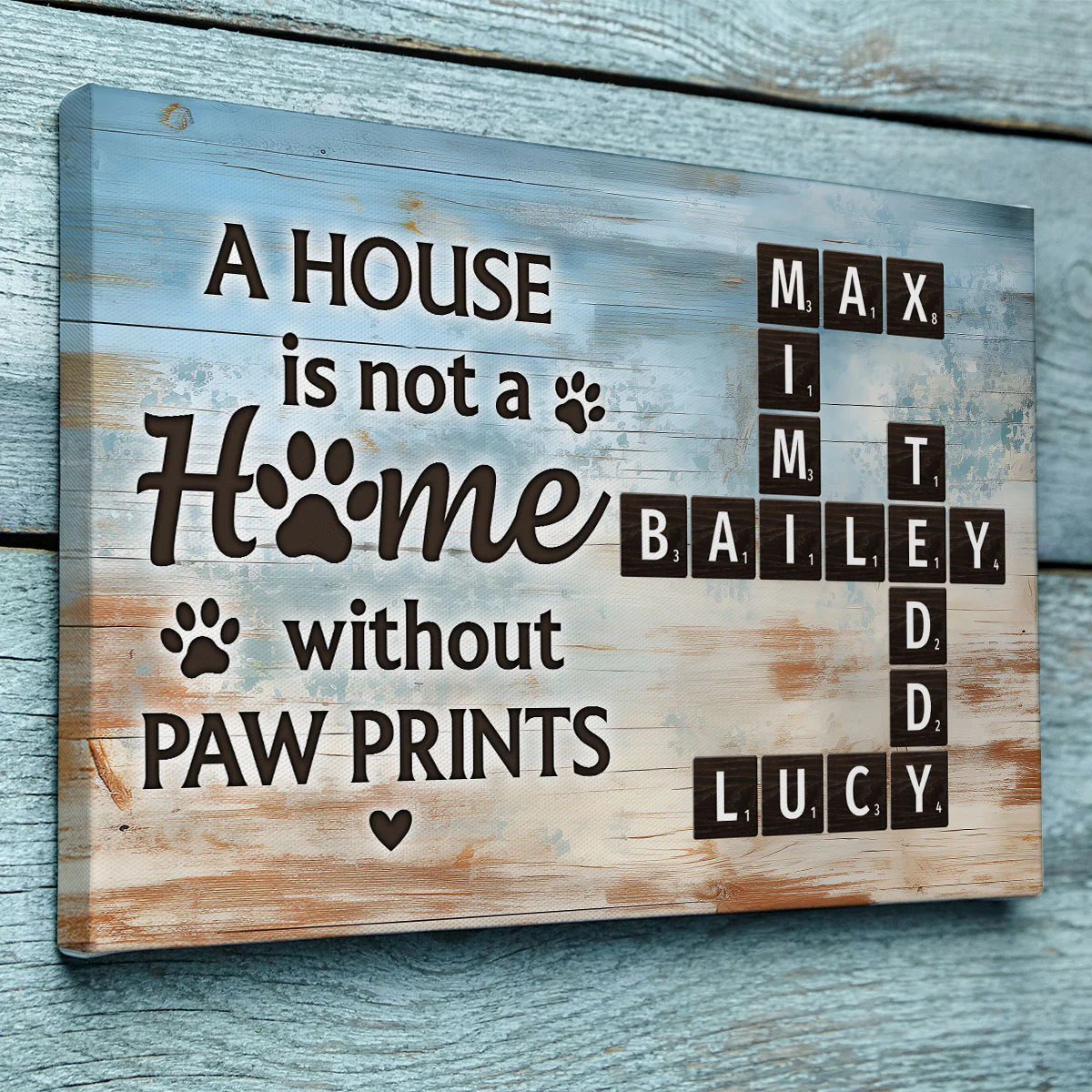 Home With Paw Prints Pet Crossword Puzzle Art Personalized Canvas - Image 5