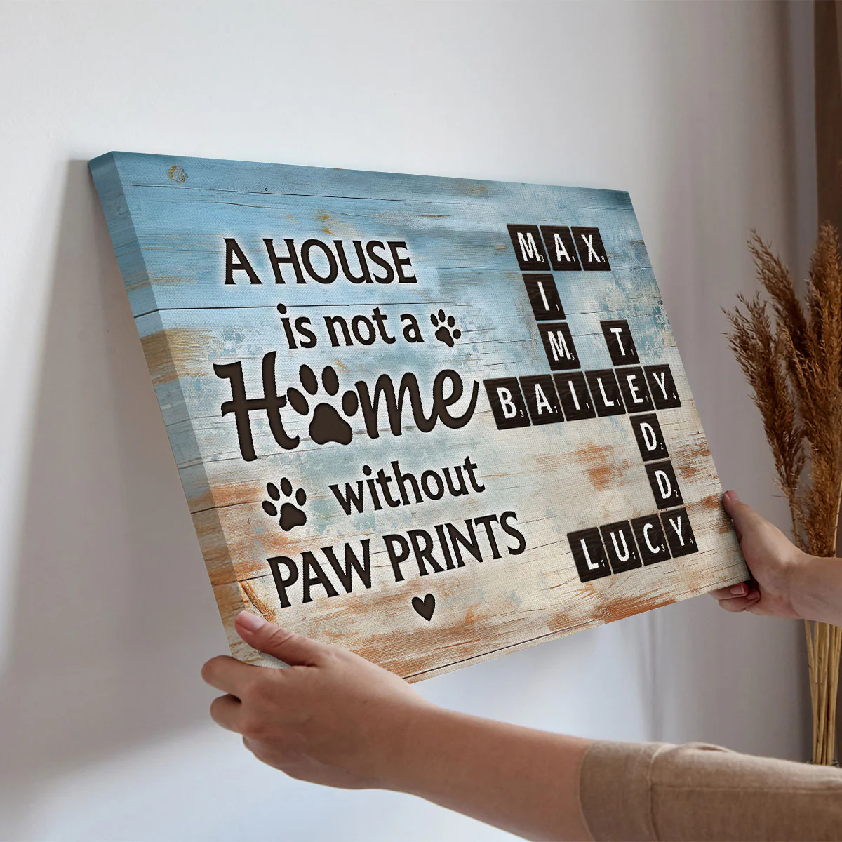 Home With Paw Prints Pet Crossword Puzzle Art Personalized Canvas - Image 8