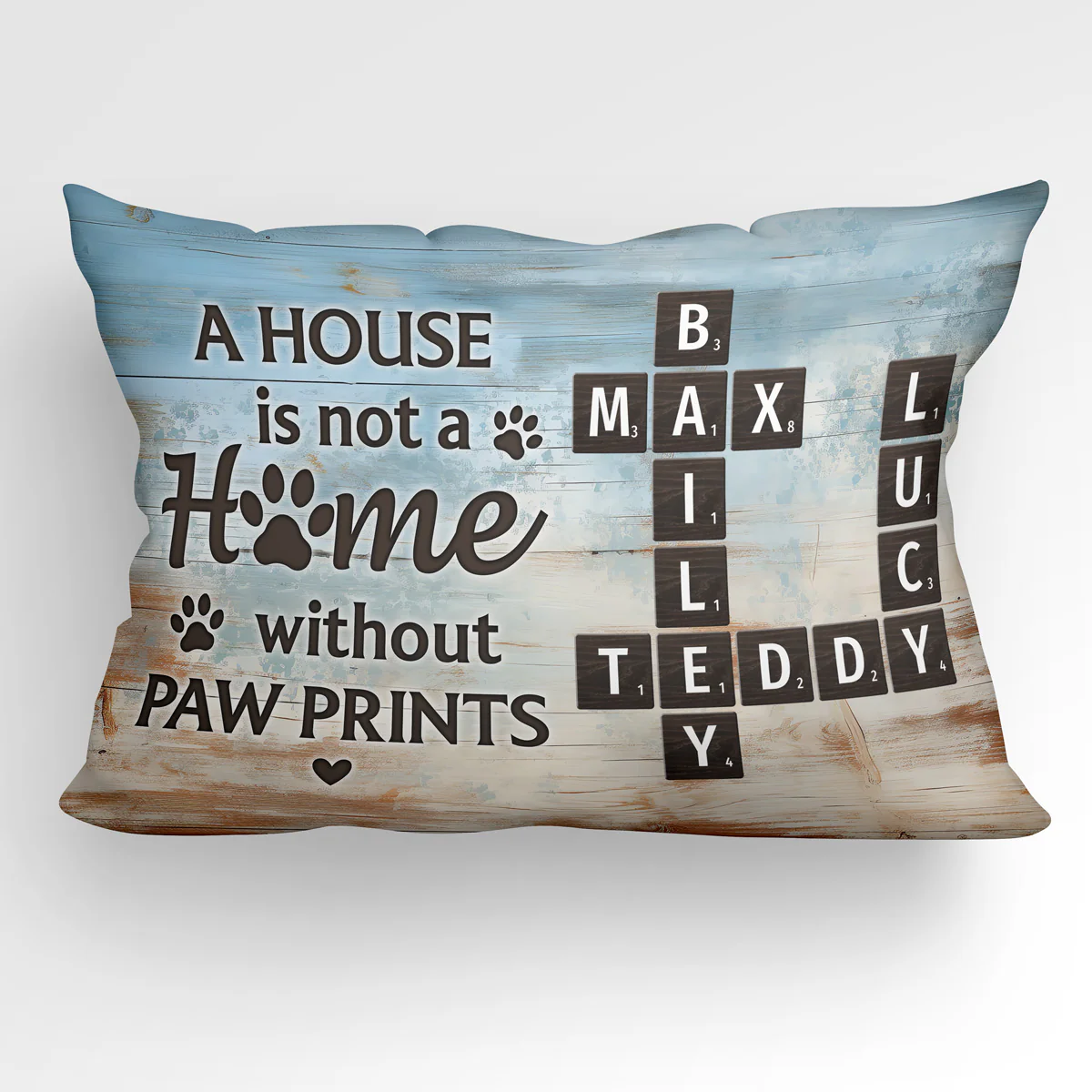 Home With Paw Prints Pet Crossword Puzzle Art Personalized Rectangle Pillow - Image 2