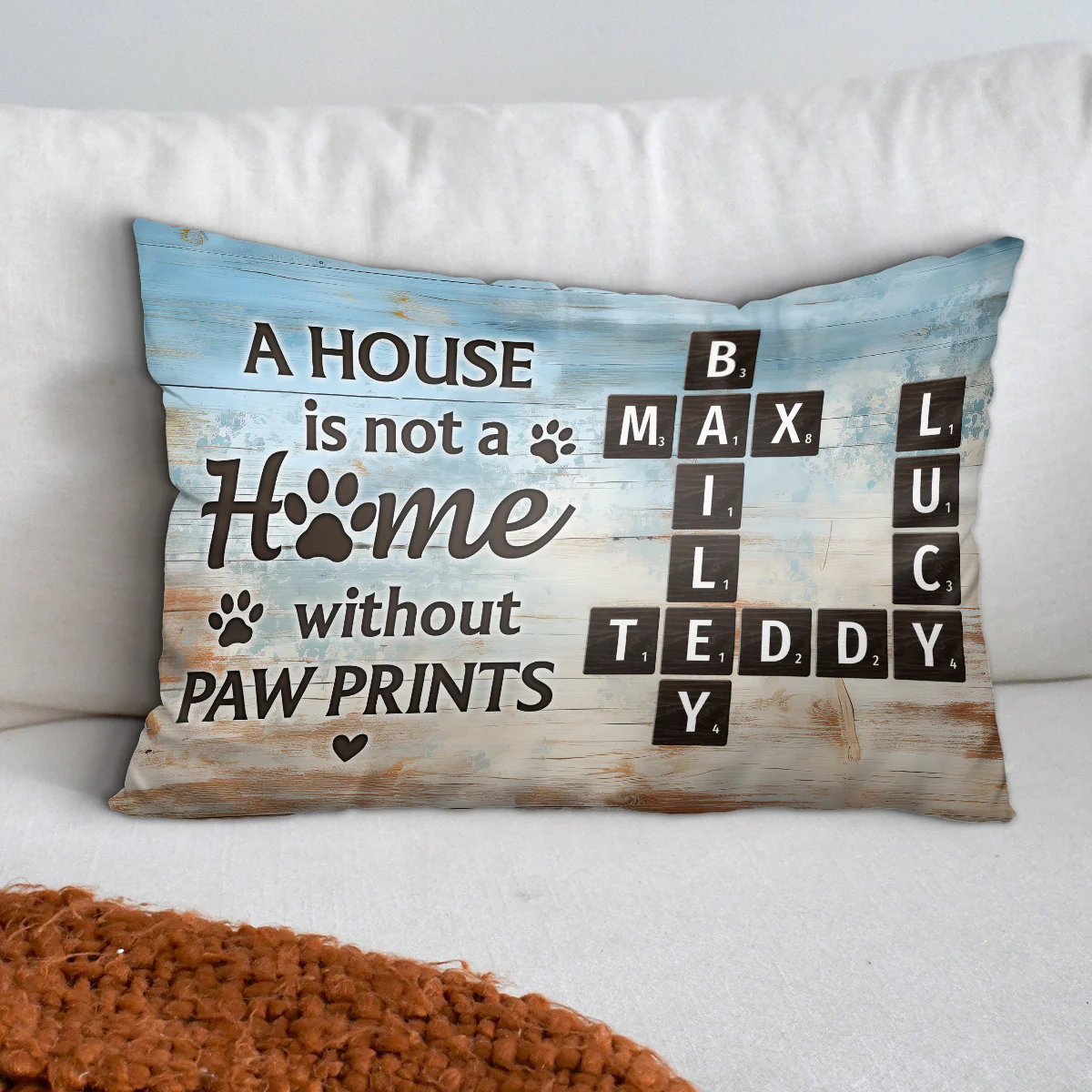 Home With Paw Prints Pet Crossword Puzzle Art Personalized Rectangle Pillow - Image 4