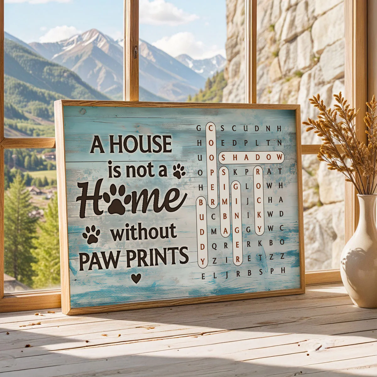 Home With Paw Prints Pet Name Word Search Puzzle - Personalized Poster