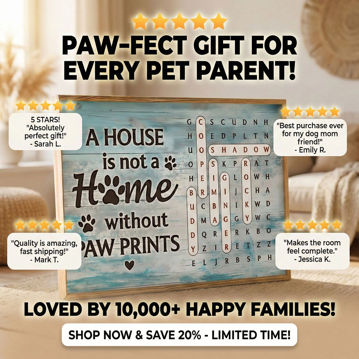 Home With Paw Prints Pet Name Word Search Puzzle - Personalized Poster - Image 3
