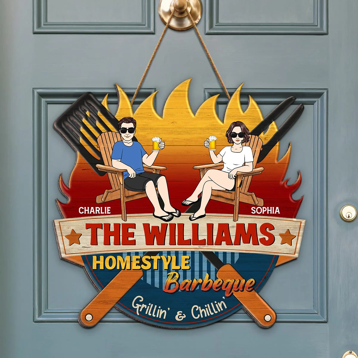 Homestyle Barbeque Couple Sitting Personalized Wood Sign - Image 3