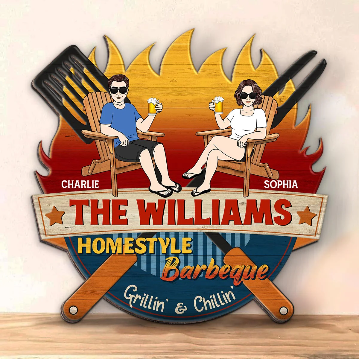 Homestyle Barbeque Couple Sitting Personalized Wood Sign - Image 4