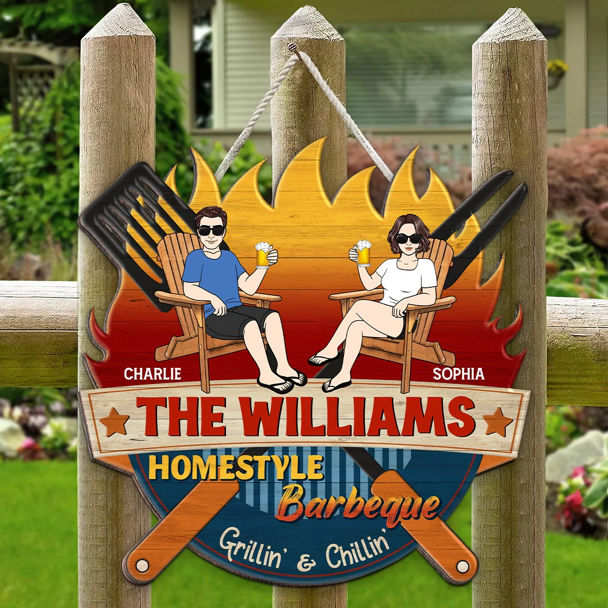 Homestyle Barbeque Couple Sitting Personalized Wood Sign - Image 5