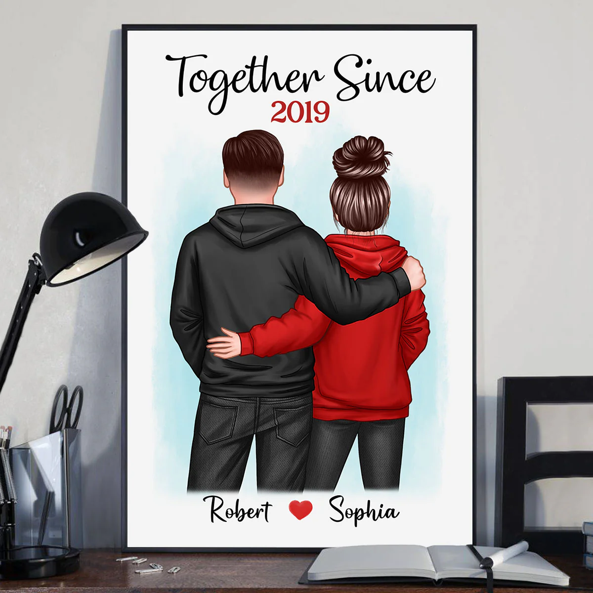 Hoodie Couple Back View Gift For Him Gift For Her Personalized Poster - Image 2