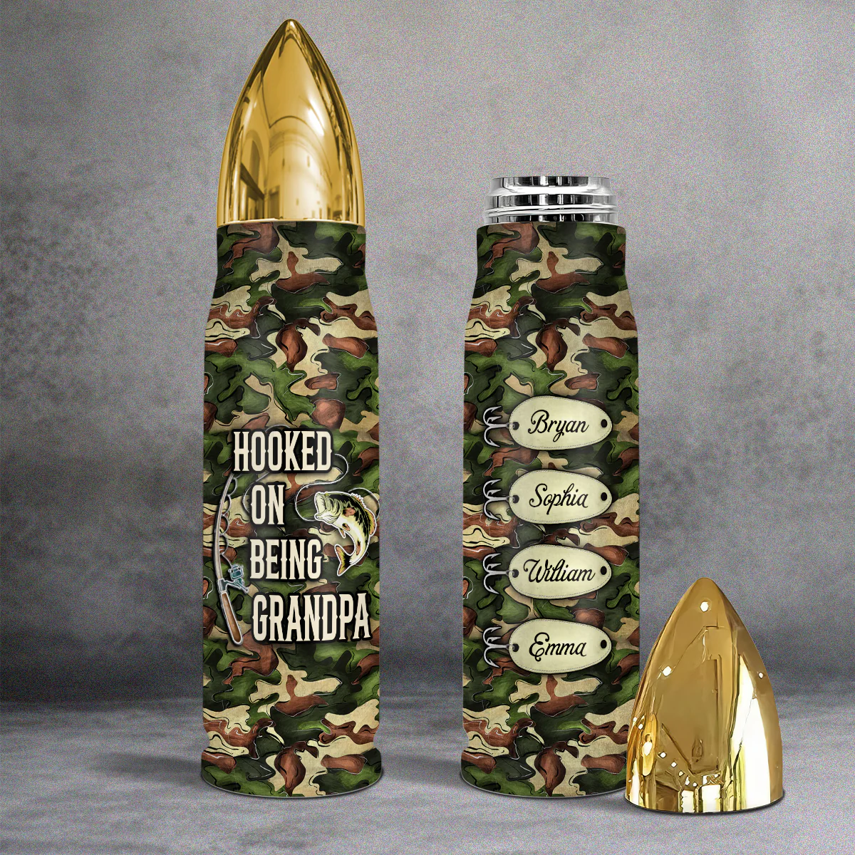 Hook On Being Grandpa Fishing Camouflage Personalized Bullet Tumbler - Image 2