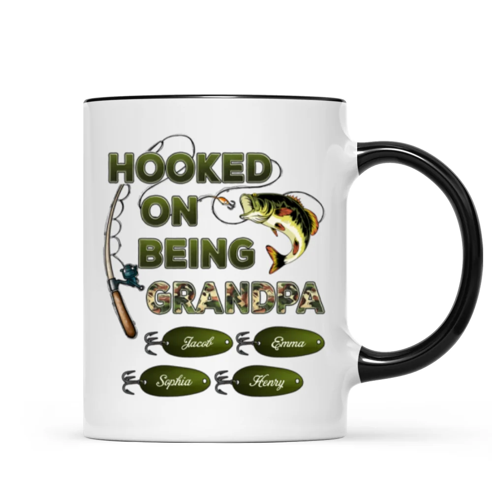 Hooked On Being Grandpa Fishing Camouflage Personalized Mug - Image 7