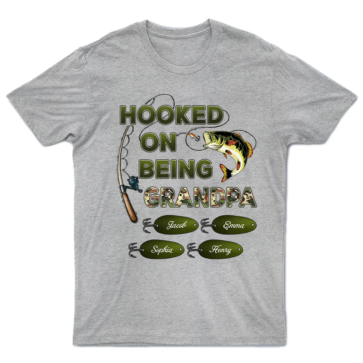 Hooked On Being Grandpa Papa Fishing Camouflage - Personalized Shirt - Gift For Proud American Dad, Grandpa