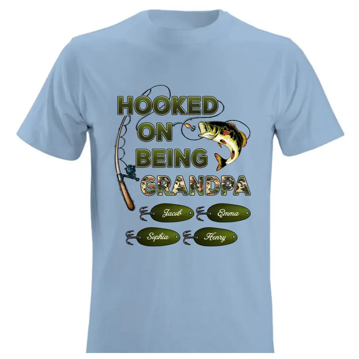 Hooked On Being Grandpa Papa Fishing Camouflage - Personalized Shirt - Gift For Proud American Dad, Grandpa - Image 11