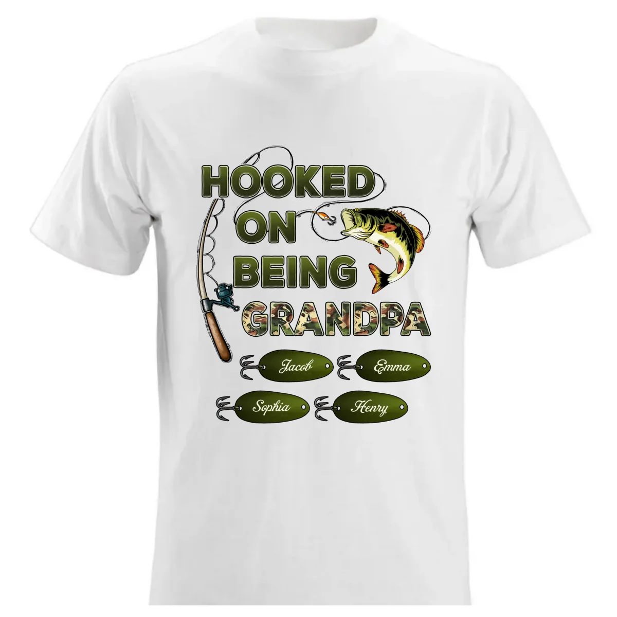Hooked On Being Grandpa Papa Fishing Camouflage - Personalized Shirt - Gift For Proud American Dad, Grandpa - Image 12