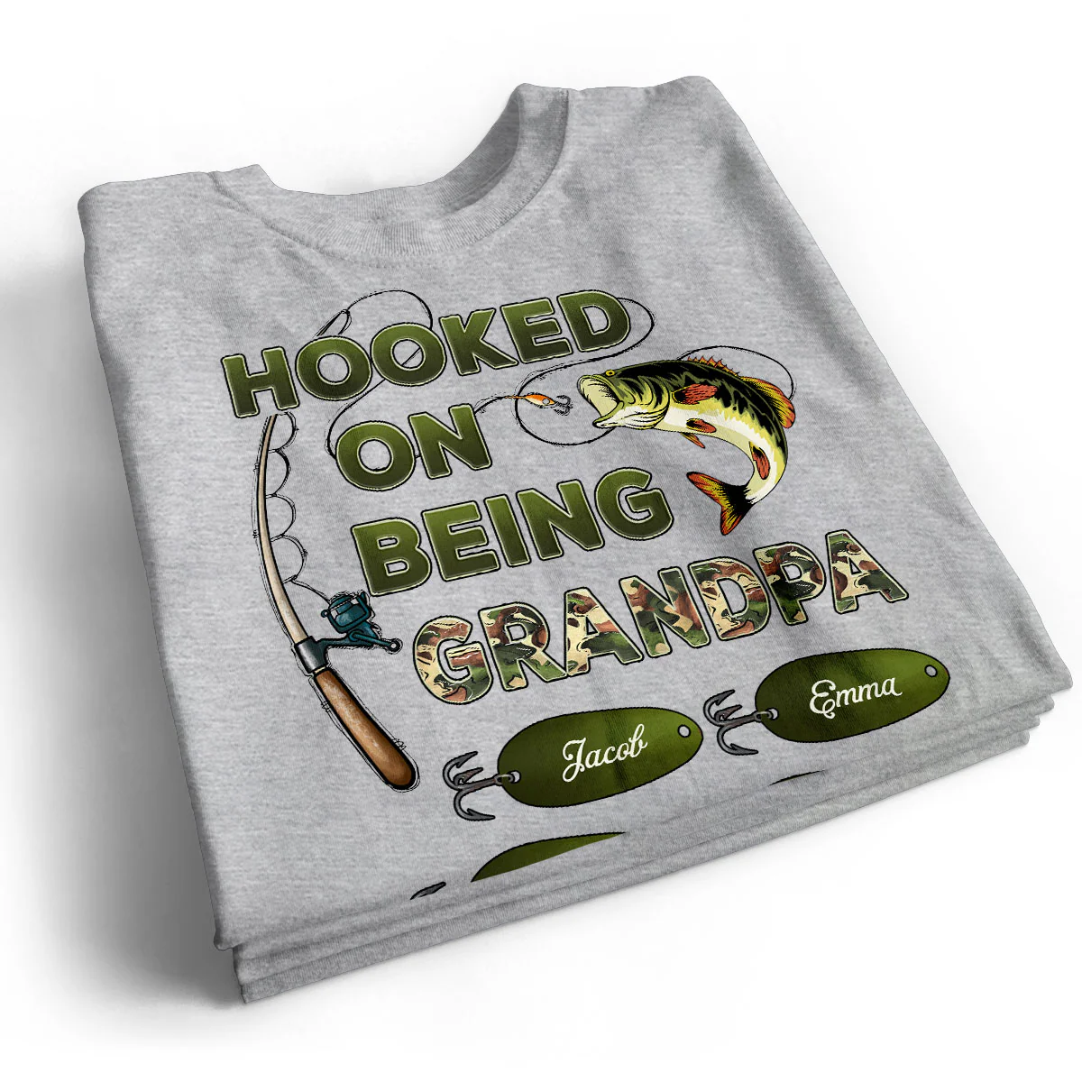 Hooked On Being Grandpa Papa Fishing Camouflage - Personalized Shirt - Gift For Proud American Dad, Grandpa - Image 3