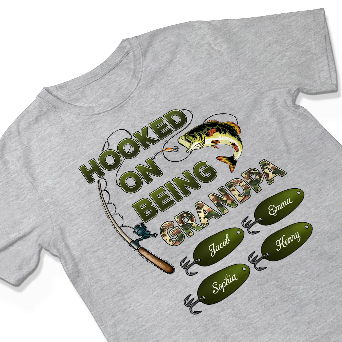 Hooked On Being Grandpa Papa Fishing Camouflage - Personalized Shirt - Gift For Proud American Dad, Grandpa - Image 4