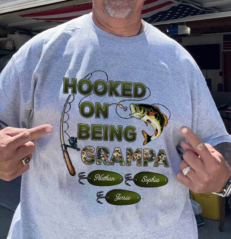 Hooked On Being Grandpa Papa Fishing Camouflage - Personalized Shirt - Gift For Proud American Dad, Grandpa - Image 5