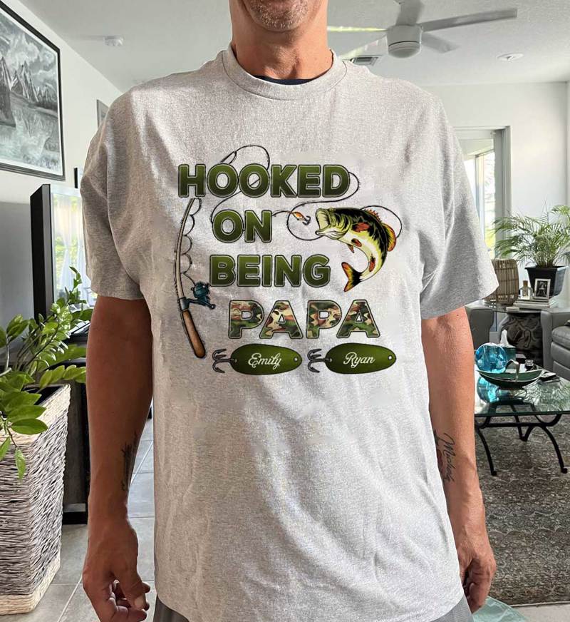 Hooked On Being Grandpa Papa Fishing Camouflage - Personalized Shirt - Gift For Proud American Dad, Grandpa - Image 6
