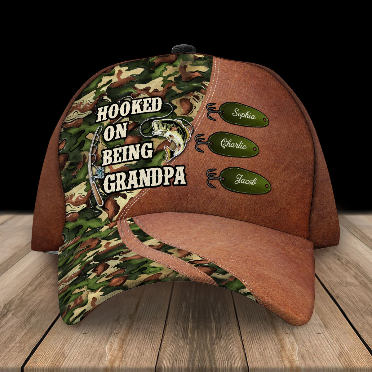 Hooked On Being Fishing Grandpa Papa Personalized Classic Cap, Father's Day Gift For Grandpa, Dad, Husband - Image 4