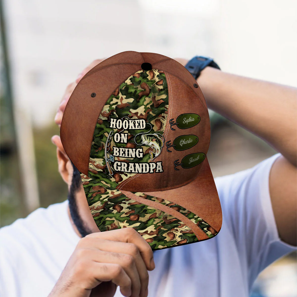 Hooked On Being Fishing Grandpa Papa Personalized Classic Cap, Father's Day Gift For Grandpa, Dad, Husband - Image 7