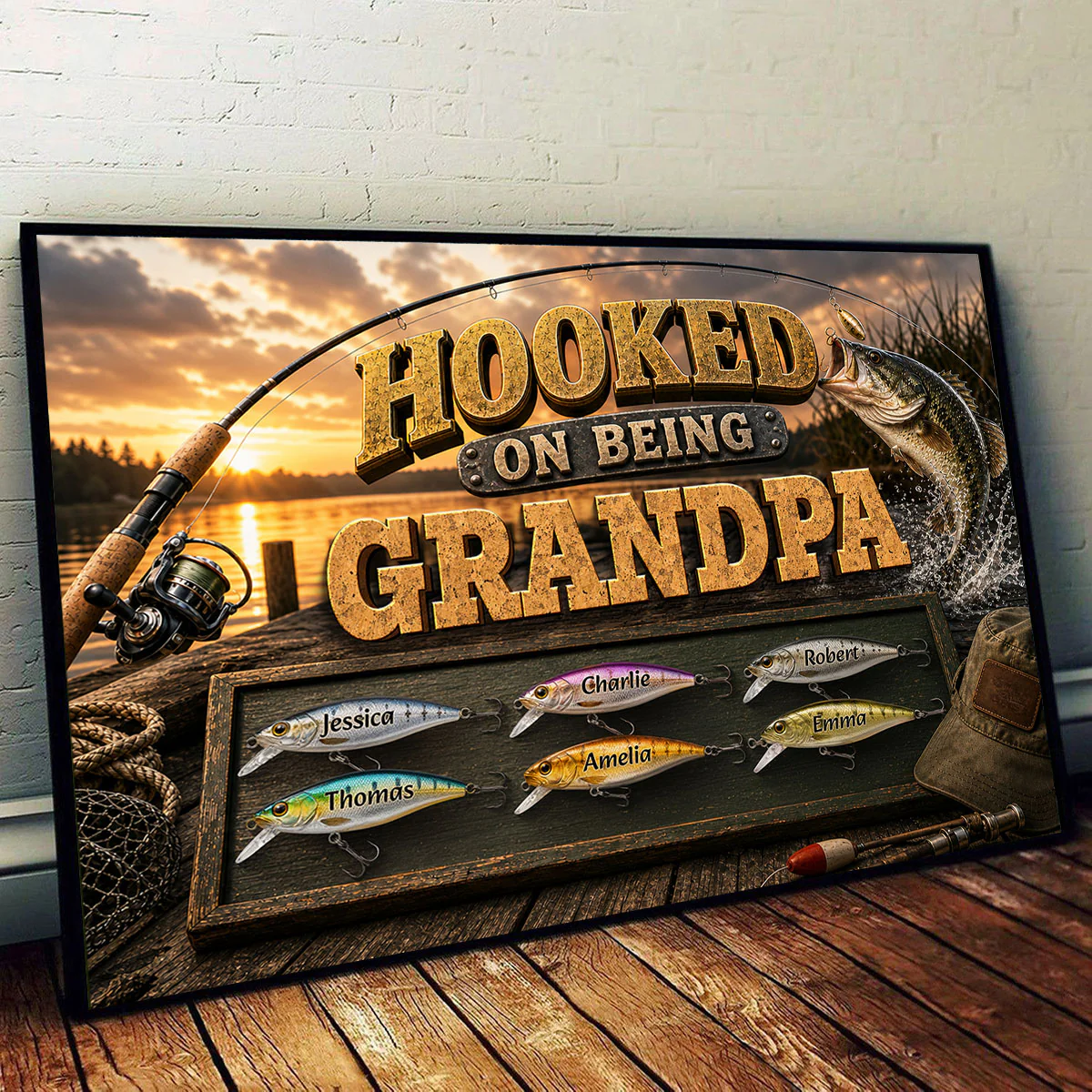 Hooked On Being Grandpa Fishing - Personalized Poster - Father's Day Gift For Dad, Grandpa - Image 5