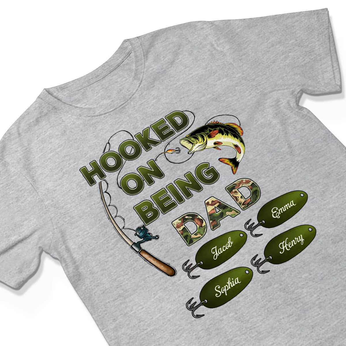 Hooked On Being Dad Grandpa Fishing Camouflage Personalized Shirt, Gift For Dad, Husband, Grandpa - Image 4