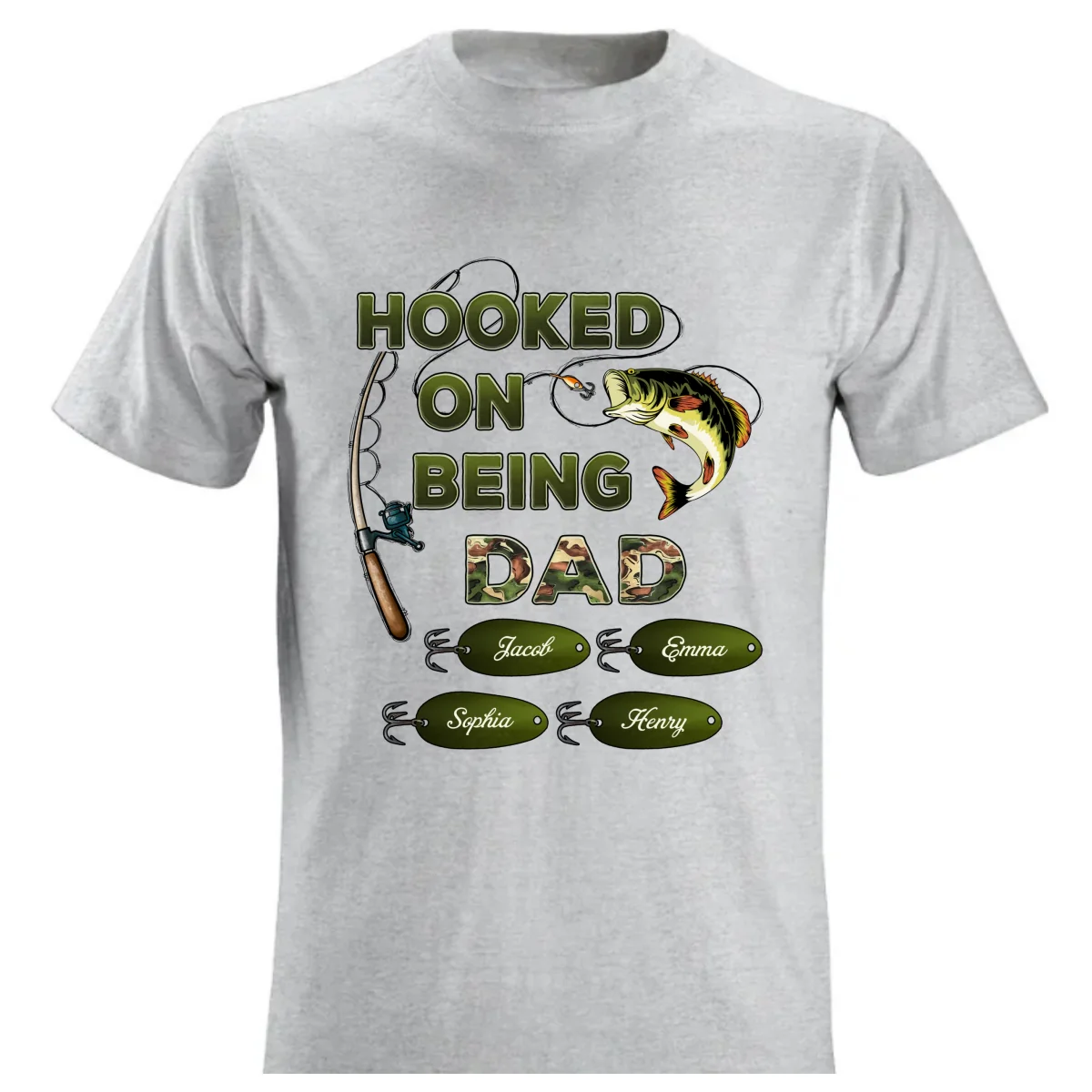 Hooked On Being Dad Grandpa Fishing Camouflage Personalized Shirt, Gift For Dad, Husband, Grandpa - Image 9