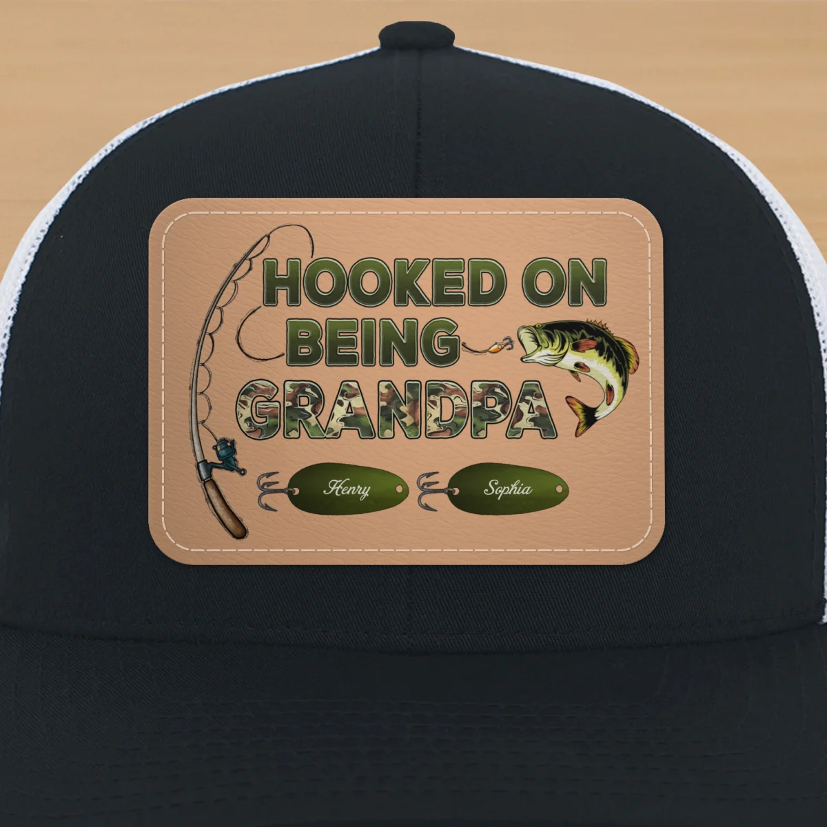 Hooked On Being Grandpa Papa Fishing Camouflage Personalized Leather Patch Hat, Father's Day gift - Image 16